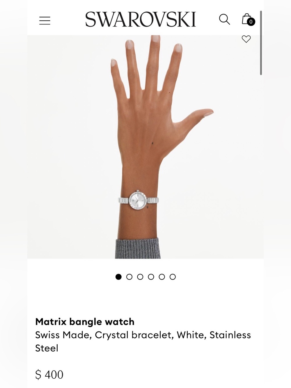 Swarovski Matrix Bangle Watch in Silver and White